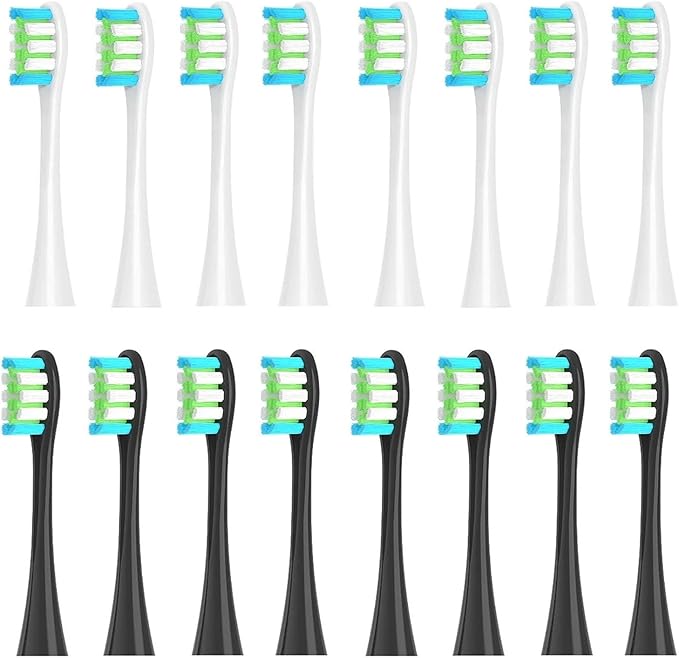 16pcs Replacement Brush Heads for X/Pro/ Z1/ SE F1 One PW01/03/05/07/09 P5 Electric Toothbrush(16 White and Black)