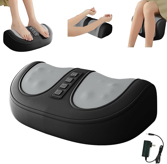 Foot Massager with Heatwith 3 Intensity Levels Shiatsu KneadingDual-Frequency Red Light 107.6°F Constant TemperatureIdeal for Feet Pain Relief at Home and Office (Black)