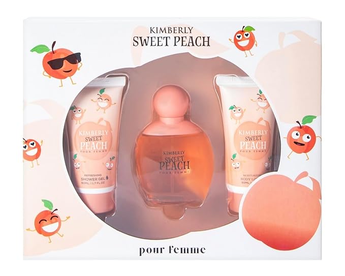 Sweet Peach Pour Femme Gift Set Refreshing Shower Gel Moisturizing Body Lotion Fragrance 3 Piece Bath and Body Collection 50ml Each