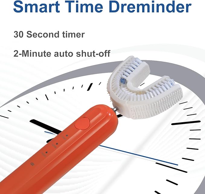 Ultrasonic U Shaped Toothbrush for Adults Electric Toothbrush for 360-degree Cleaning with Wireless Charging Waterproof IPX7 3 Modes for Teeth Whitening(Orange)