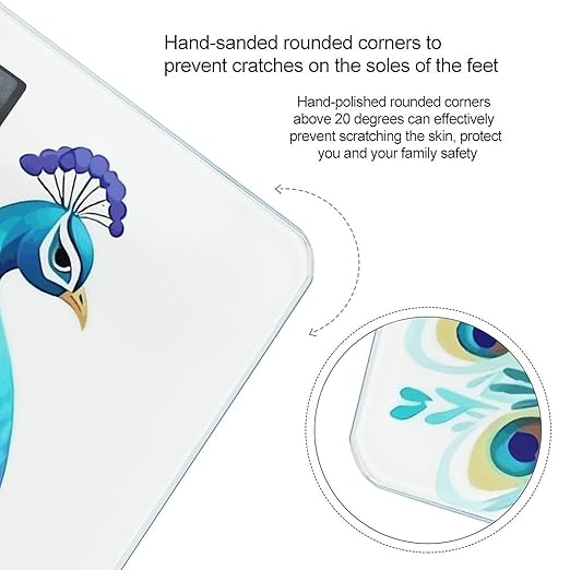 Cartoon Blue Peacock Smart Scale for Body Weight Accurate Bathroom Scale with LED Display Digital Weight Scales Weighing Machine High Precision Scales for Bath Home