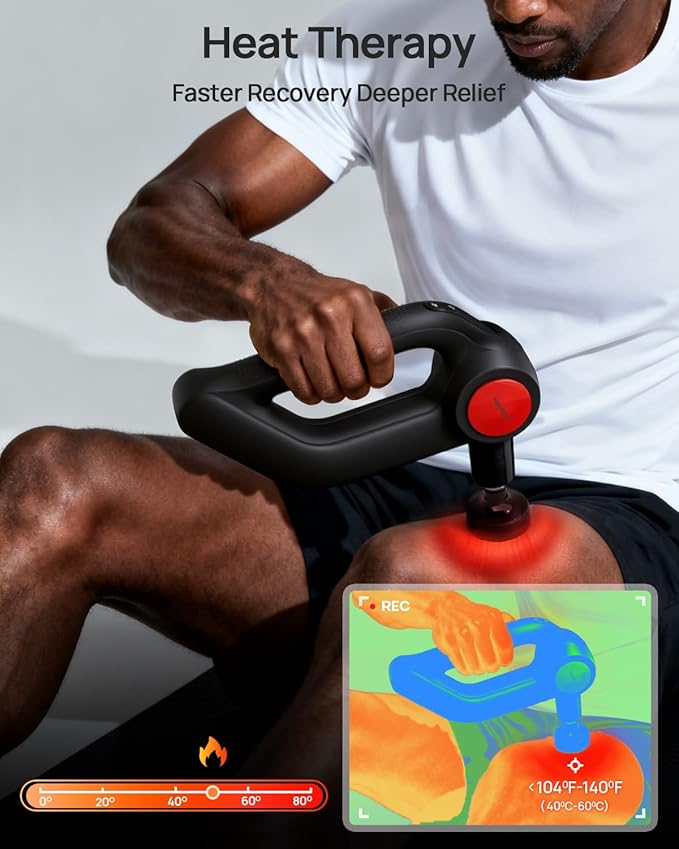 Massage Gun Deep Tissue with Heat Therapy 12mm Amplitude Muscle Massager for Athletes 5 Speeds &amp 4 Modes Massager Gun for Neck Back Shoulder Leg Pain Relief - Perfect for Men Black