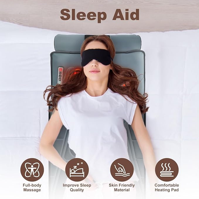 Full Body Massage Mat with Heat &amp Movable Shiatsu Neck Back Massager Pillow &amp Foot Massager Massage Mattress Pad with Top Pillow &amp Lumbar Support 12 Vibration Motors9 Massage Modes &amp
