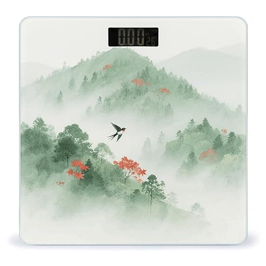 Mountain Forest Bathroom Scale for Body Weight LCD Display Digital Bathroom Scale Tempered Glass Bathroom Weight Scales Fashion Smart Scales for Home Bedroom 400 Lb