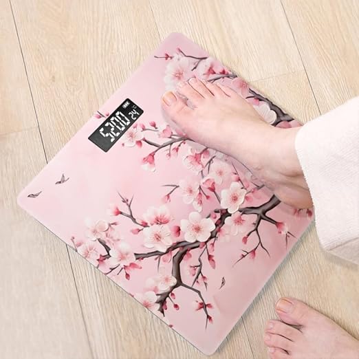 Digital Scale for Body Weight Highly Precision Bathroom Weight Scale 400 lbs with Backlit Display Personalized Scale for Home-Pink Cherry Blossom Mural Branches with Flowers On Pink Background