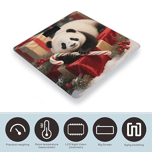 Christmas Redpanda Scale for Body Weight Sturdy Tempered Glass Weighing Scales with LCD Display Accurate Digital Bathroom Scale Convenient Body Fat Smart Scales Easy Read