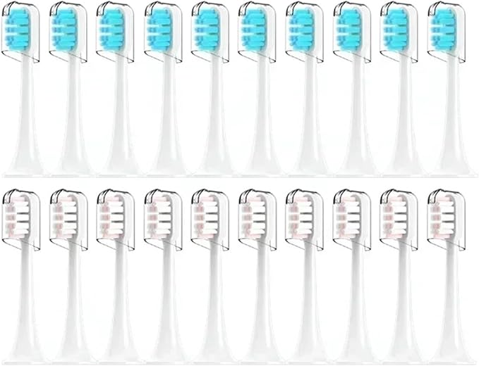 Compatibility for Mijia T300/T500/T700 Sonic Electric Toothbrush Heads Replaceable Refill Nozzles 4 Colors with Anti-Dust Caps 4/20Pcs(10Pink10Blue)
