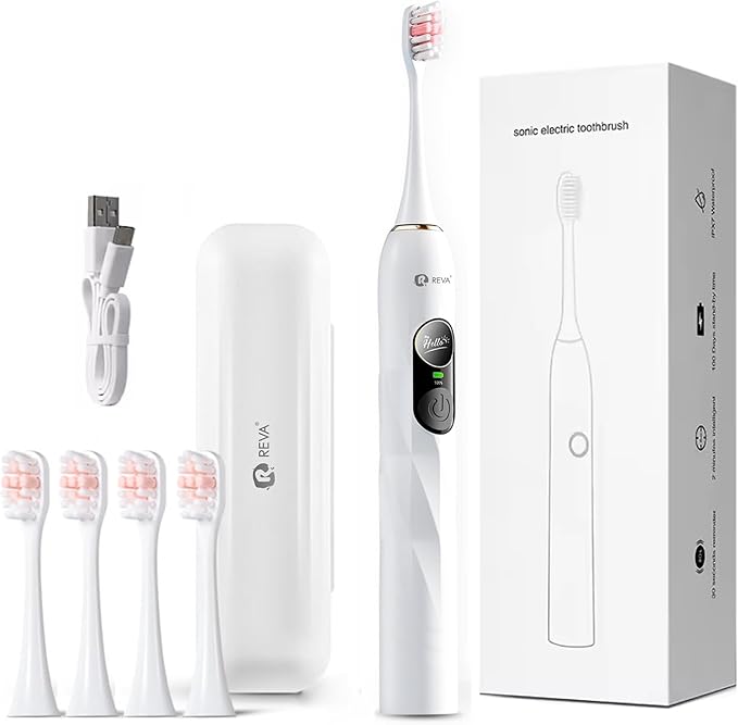 V3 Sonic Electric Toothbrush for Adults - Dual Display 5 Cleaning Modes Up to 200 Days Battery on a Single Charge 4 Brush Heads &amp IPX7 Waterproof Design
