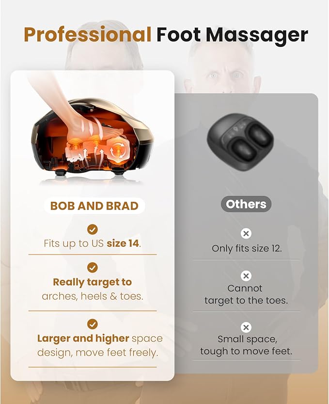 BOB AND BRAD Foot Massager Machine with Heat and Remote Fits up to Size 14 FSA Eligible HSA Shiatsu Deep Kneading Foot Massager for Plantar Fasciitis and Neuropathy