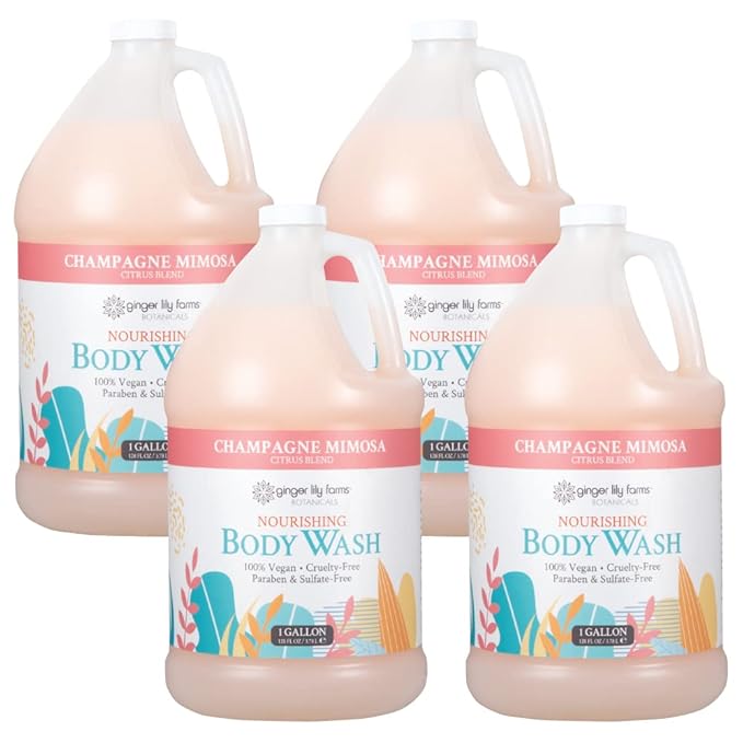 Ginger Lily Farms Botanicals Nourishing Body Wash Champagne Mimosa 100% Vegan &amp Cruelty-Free Citrus Blend Scent 1 Gallon Refill (Pack of 4)