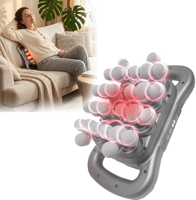 28-Head Deep Tissue Massager with Red Light Therapy Dual-Handle Percussion Massage Gun for Full Body Pain Relief 13800 RPM High Power 9 Speeds Type-C Rechargeable for Back Legs Foot