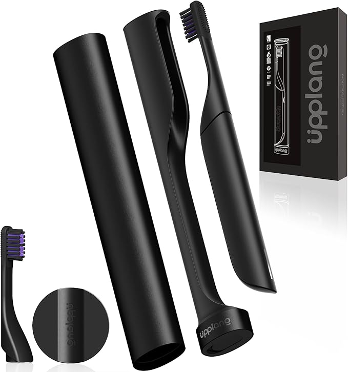 Electric Toothbrush Portable Travel Sonic Toothbrush with Protective Case USB-C Rechargeable Neutral Comfort Bristles Waterproof Smart Timer Compact for Daily Use (Black)