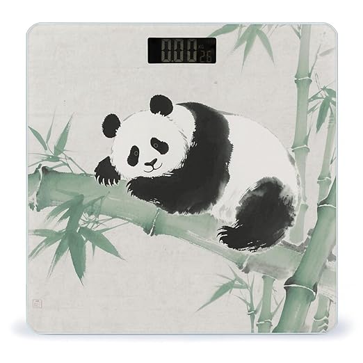 Panda Bamboo Scale for Body Weight Sturdy Tempered Glass Weighing Scales with LCD Display Accurate Digital Bathroom Scale Convenient Body Fat Smart Scales Easy Read