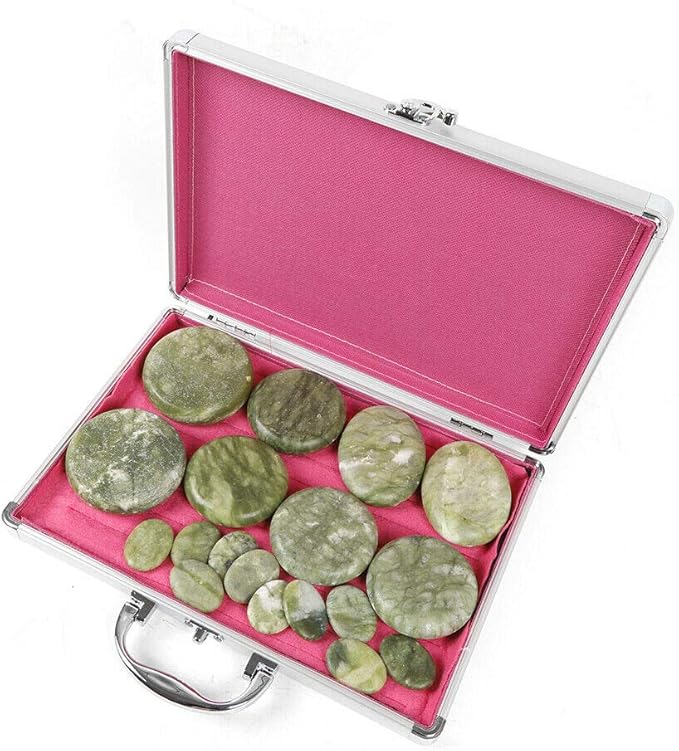 YIYIBYUS 16PCS Hot Stone Massage Spa Set Natural Jade Heated Warmer Heating Rocks with Package Box for Spa