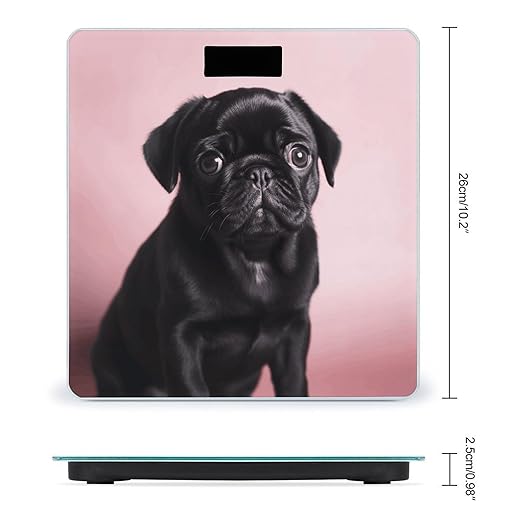 Cute Black Pug Weight Scale Large Bathroom Scales Digital Weight with Bright LED Display Non Slip Automatic Weighing Scale Fashion Weighing Machine for Body