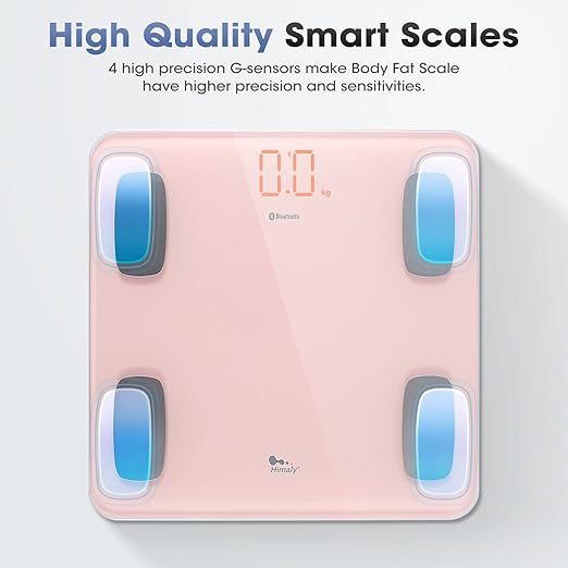 AGM Smart Scale for Body Weight Digital Bathroom Weight Body Fat Scale BMI Weighing Wireless Bluetooth Digital Scale Body Composition Monitor with Smartphone App 400lb/180KG Capacity (Pink)