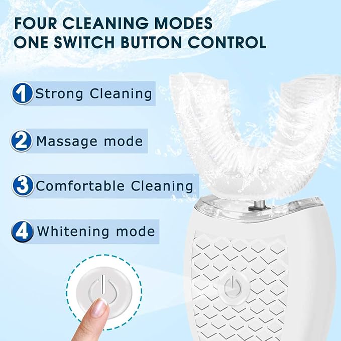 Ultrasonic Electric Toothbrush Adults Automatic Toothbrush U Shaped Whole Mouth 360° Cleaning Teeth Whitening Hands Free Rechargeable IPX7 Waterproof