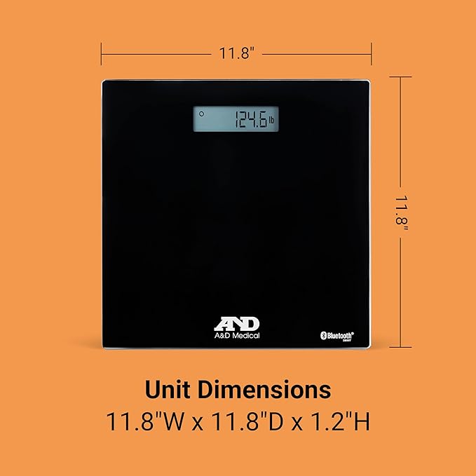 A&ampD Medical Digital Body Weight Scale - UC-352BLE - Bluetooth Bathroom Weight Machine Syncs with A&ampD Heart Track App - 450lb (200kg) - Batteries Included Black