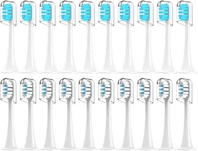 Compatibility for Xiaomi Mijia T300/T500/T700 Sonic Toothbrush Heads Replaceable Refill Nozzles 4 Colors with Anti-Dust Caps 10/20Pcs(10White10Blue)