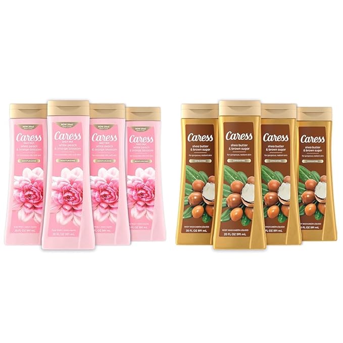 Caress Body Wash With Silk Extract For Noticeably Silky Soft Skin Daily Silk Body Soap With White Peach &amp Orange Blossom 20 fl oz 4 pack &amp Body Wash Shea Butter &amp Brown Sugar