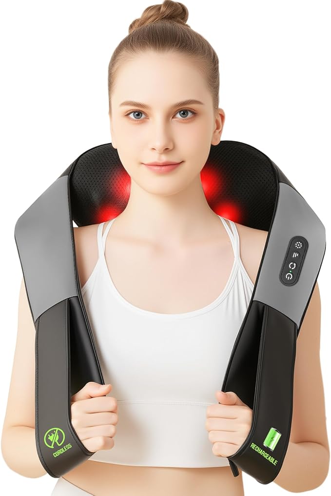 Cordless Shiatsu Neck and Shoulder Massager Back Massager with HeatMassage Deeper Tissue 4D Kneading Massage for Shoulder Neck and Back Use at Home Office Car - Gifts for Fathers Day Dad Gift