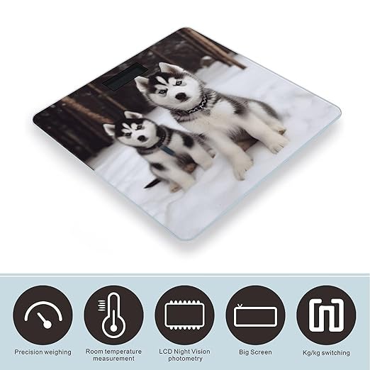 Adorable Huskies Bathroom Scale Large LCD Backlight Display Digital Scale Rounded Corners Body Scales Automatic Power On/Off Bathroom Scales for Home Bedrooms
