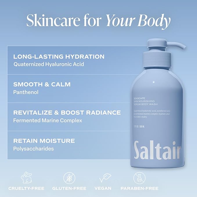 Saltair Body Wash Bundle – Seascape &amp Signature Scents 2-Pack Each | Hydrating Body Cleanser with Monoi Oil &amp Cupuacu Butter for Women and Men