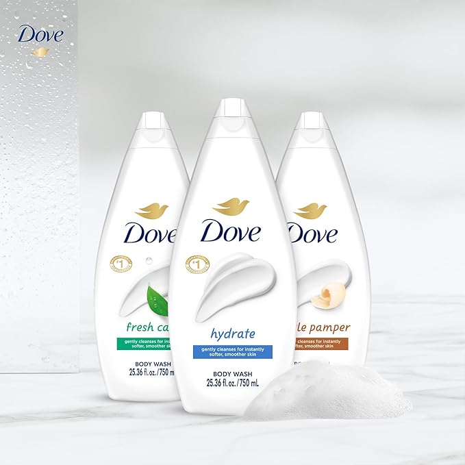 Dove Body Wash Value-Size Variety 3-Pack – Hydrate Fresh Care and Gentle Pamper 25.36 Oz Ea