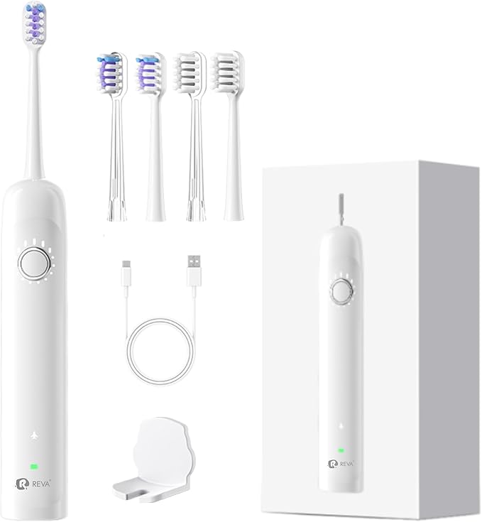 X1 Sonic Electric Toothbrush for Adults - Sweeping &amp Vibrating Rechargeable 4 Brush Heads 5 Cleaning Modes 60-Day Battery Life &amp IPX7 Waterproof Design (White)