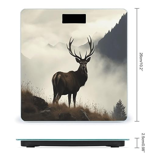 Deer on The Foggy Mountain Bathroom Scale Large LCD Backlight Display Digital Scale Rounded Corners Body Scales Automatic Power On/Off Bathroom Scales for Home Bedrooms