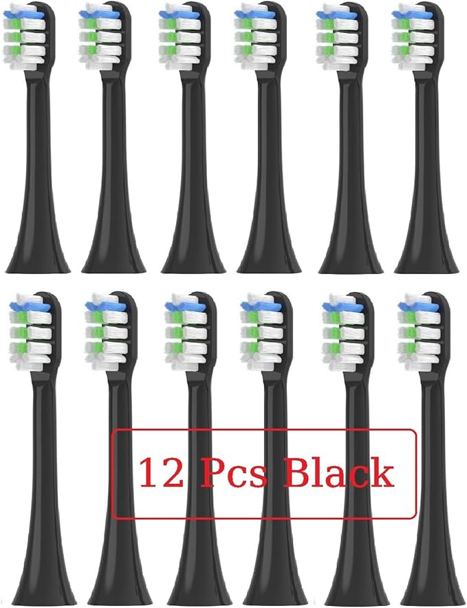 3/8/12 Pcs Compatible with SOOCAS V1/X1/X3/X5/X3U/X3PRO/v1/v2 Replacement Brush Heads Electric Toothbrush Head Soft Dupont Bristle Nozzles(12 Pcs Black)