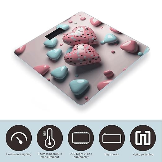 Heart Shaped Shape Weight Scale Digital Electronic Scales Bathroom Scale Larg LCD Backlight Display High Precision MeasurementsTempered Glass