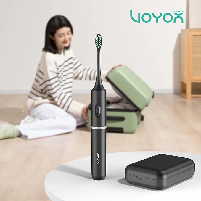 VOYOR-Health Travel Electric Toothbrush Rechargeable Toothbrushes for Adults Portable Sonic Toothbrush with 5 Modes Three-Section Detachable Design with Travel Case ET410 (Black)
