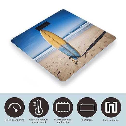 Beach Surfboard Weight Scale Digital Electronic Scales Bathroom Scale Larg LCD Backlight Display High Precision MeasurementsTempered Glass