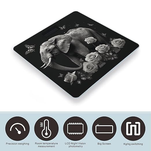 Elephant and Butterfly Bathroom Scale for Body Weight LCD Display Digital Bathroom Scale Tempered Glass Bathroom Weight Scales Fashion Smart Scales for Home Bedroom 400 Lb