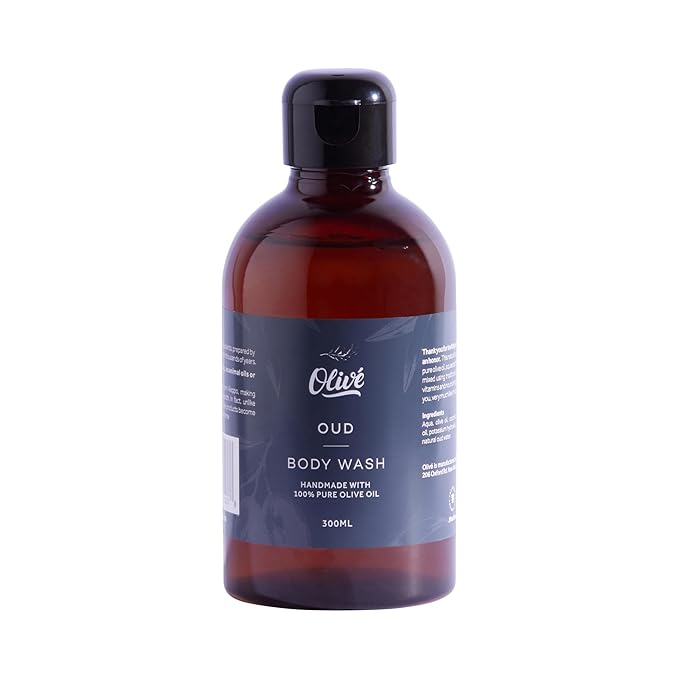 100% Pure Olive Oil Body Wash with Oud Scent – Made with Natural Ingredients | Gentle Cleansing &amp Hydrating Shower Gel for Soft Smooth Healthy-Looking Skin | 300ml Bottle