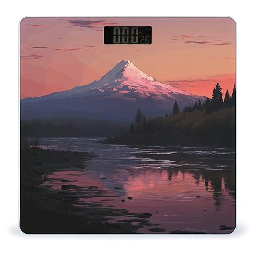 Sunset Landscape Mountains Lake Bathroom Scale for Body Weight Bathroom Weighing Scale with Backlit LCD Display Highly Accurate Measures Weight Up to 180kg