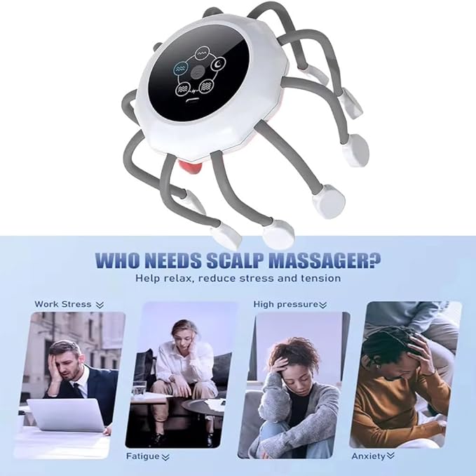 Head Massager for Migraine Relief with MusicThe Vibra CalmHeadache Massager for Migraines with 20 Vibrating PointsElectric Head Massager ScalpScalp Massager ToolStress Relax(OrangeUpgraded)