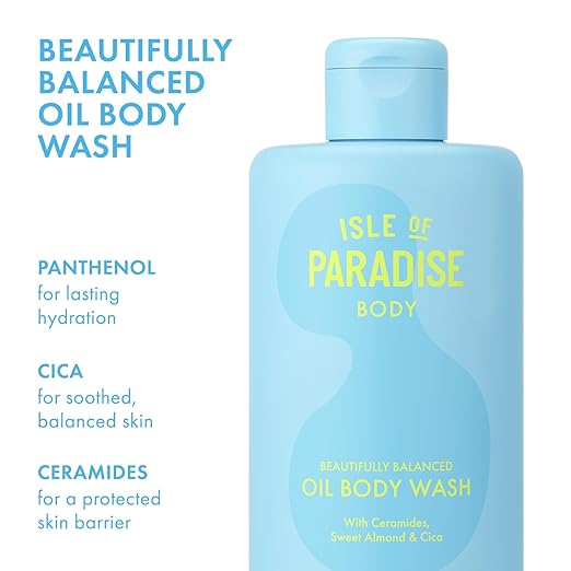 Isle of Paradise Balanced Oil Cleanser - For Soft Smooth Skin - Skin Barrier Body Wash with Ceramides Panthenol and Cica - Protects and Locks in Moisture - 11.15 fl. oz