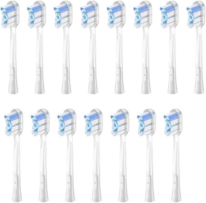 15pcs Brush Head Compatible with LaiFen LFTB01-P-A-S Sonic Electric Toothbrush Vacuum Packaging(Transparent-Blue)