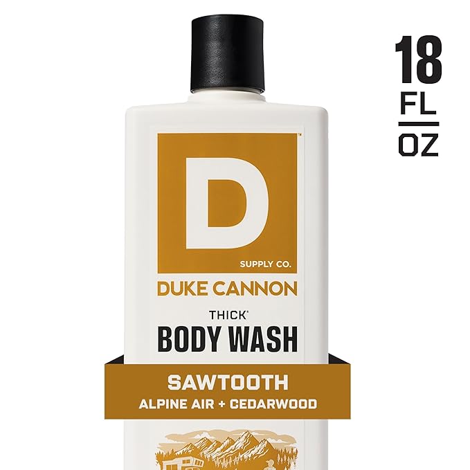 Duke Cannon THICK Body Wash for Men – Sawtooth Alpine Air &amp Cedarwood Scent 3X Thicker Formula Mineral-Enriched Exfoliation Sulfate &amp Paraben Free 18 oz (Pack of 3)