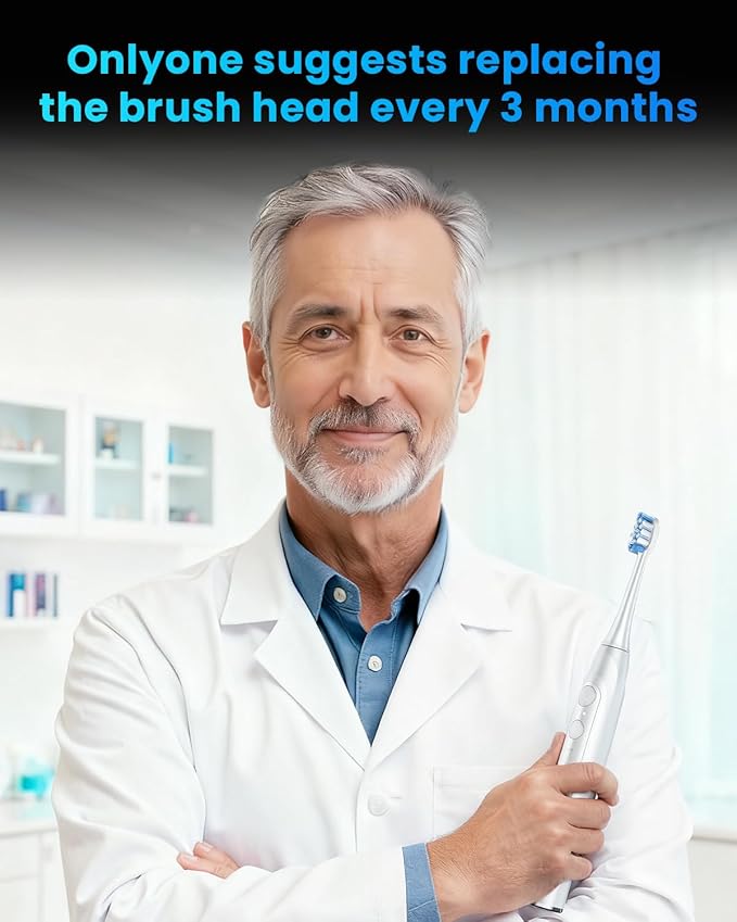 Onlyone Sonic Electric Toothbrush for Adults Rechargeable Ultrasonic Electric Toothbrush with 8 Brush Heads Travel Case Charging Base &amp Wireless Charging - 5 Modes with Smart Timer