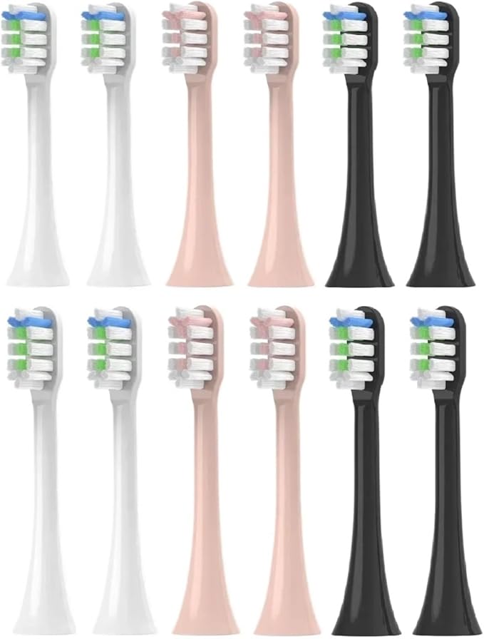 Replacement Brush Heads Compatible for V1/X1/X3/X5/X3U/X3PRO/v1/v2 Toothbrush Soft Bristle Nozzles（12pcs）(3 Color)