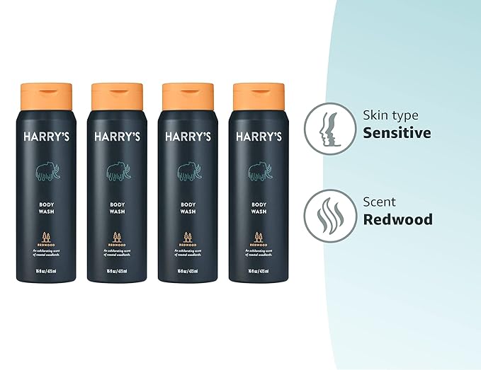 Harry's Body Wash for Men Redwood 16 Fl Oz (Pack of 4) - Packaging May Vary