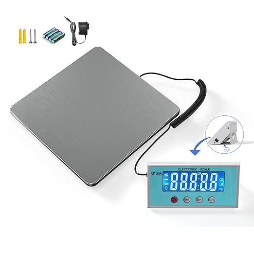 Shipping Scale 440lb with High Accuracy Heavy Duty Stainless Steel Postal Scale with Hold/Tare Digital Shipping Scale for Packages/Luggage/Post Office/Home Battery &amp AC/DC Adapter