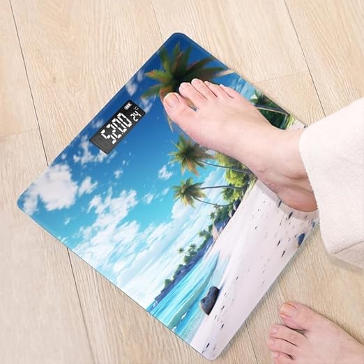 Digital Scale for Body Weight Highly Precision Bathroom Weight Scale 400 lbs with Backlit Display Personalized Scale for Home-Beautiful Tropical Beach with Palm Trees and Rocks