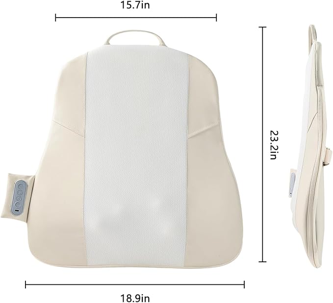 Back Massager for Pain Relief Deep Tissue Ultrathin Rolling Up and Down Full Back Massage with Heat 4D Shiatsu Kneading Shoulder Massager Extended Widened Design for Home Office Car Use Beige
