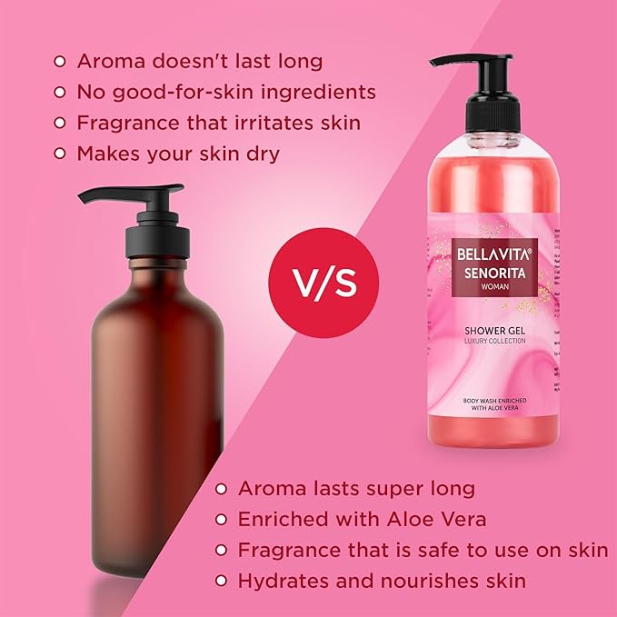 Bella Vita Luxury Senorita Woman Body Wash Refreshing Shower Gel for Deep Cleansing Hydrating Moisturising Softer &amp Smoother Skin with Aloe Vera 500 Ml