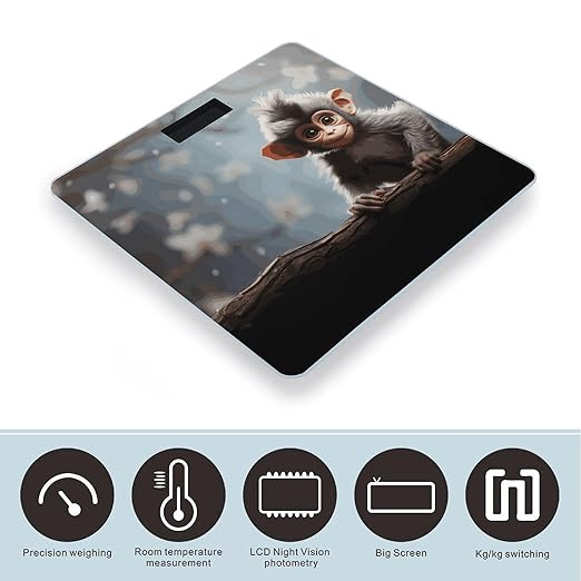 Digital Bathroom Scale for Body Weight Scale with Bright LCD Display High Accuracy Step-On Technology Auto On/Off Cute Monkey Digital Scales 400 Lbs /180kg