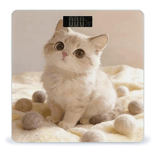 Cute Cat Weight ScaleClear LED Display Bathroom Digital Weighing ScaleTempered Glass Digital Bathroom Scale for Body Weight Capacity Up to 400 Lbs